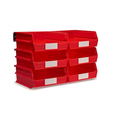 Triton Products Wall Storage Unit W/ (6) 10-7/8" L x 11" W x 5" H Red Bins & Wall Mount Rails 3-235RWS